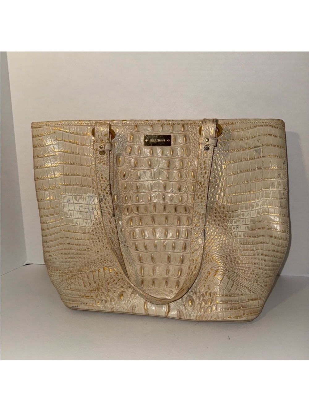 Brahmin Gold Croc-Embossed Shoulder Tote